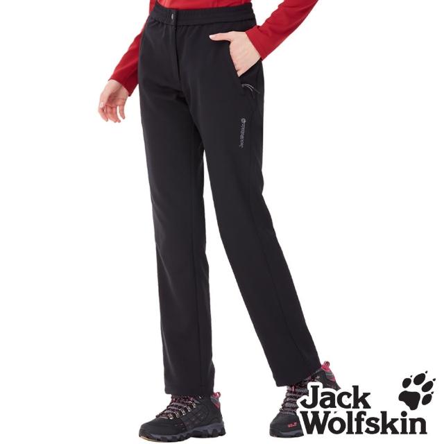 【Jack wolfskin 飛狼】女 修身直筒休閒長褲 細緻內磨毛保暖 登山褲(黑色)