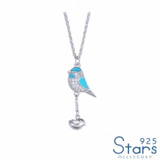 【925 STARS】純銀925可愛小鳥滴釉美鑽造型項鍊(純銀925項鍊 美鑽項鍊 小鳥項鍊)