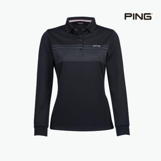 【PING】女款定位印條素面長袖POLO衫-黑(吸濕排汗/GOLF/高爾夫球衫/RA21292-88)