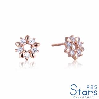 【925 STARS】純銀925美鑽鑲嵌花朵造型耳環(純銀925耳環 美鑽耳環 花朵耳環)