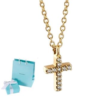 【Tiffany&Co. 蒂芙尼】TIFFANY 18K玫瑰金-鑲滿鑽迷你十字架墜飾項鍊(展示品)