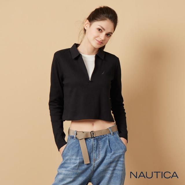 【NAUTICA】女裝 率性休閒短版POLO衫(黑色)