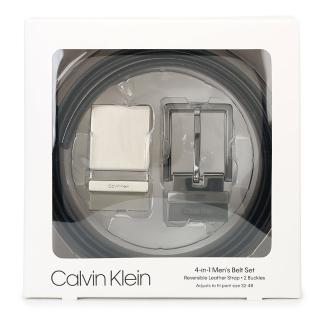 【Calvin Klein 凱文克萊】質感金屬雙釦雙色皮帶禮盒(咖啡/黑)