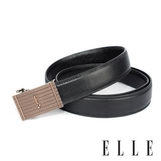 【ELLE HOMME】品牌自動扣皮帶-黑-金色水平底線大E款