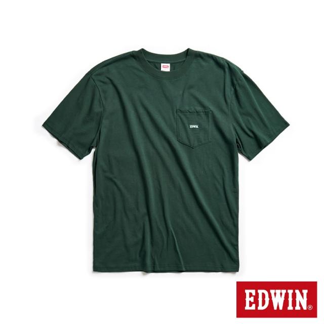 【EDWIN】男裝 繡花BOX口袋短袖T恤(橄欖綠)