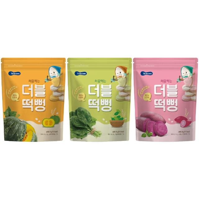 【BEBECOOK 寶膳】韓國 嬰幼兒雙色初食綿綿米餅 3入組(白米南瓜、白米菠菜、白米番薯)