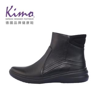 【Kimo】時尚簡約素色萊卡牛皮短靴(黛黑色 KBBWF071533)
