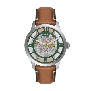 【FOSSIL】時間怪盜鏤空機械腕錶-銀X棕色皮帶(ME3234)