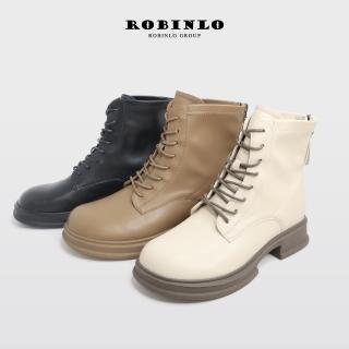 【Robinlo】酷甜宣言厚底綁帶馬汀靴短靴BARRET(極簡黑/奶霜白/奶茶棕)