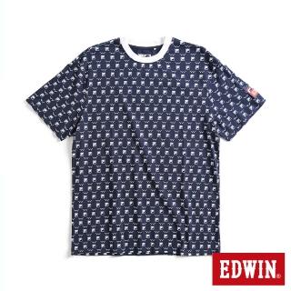 【EDWIN】x FILA聯名 男女裝 經典主義滿版聯名LOGO印花短袖T恤(丈青色)