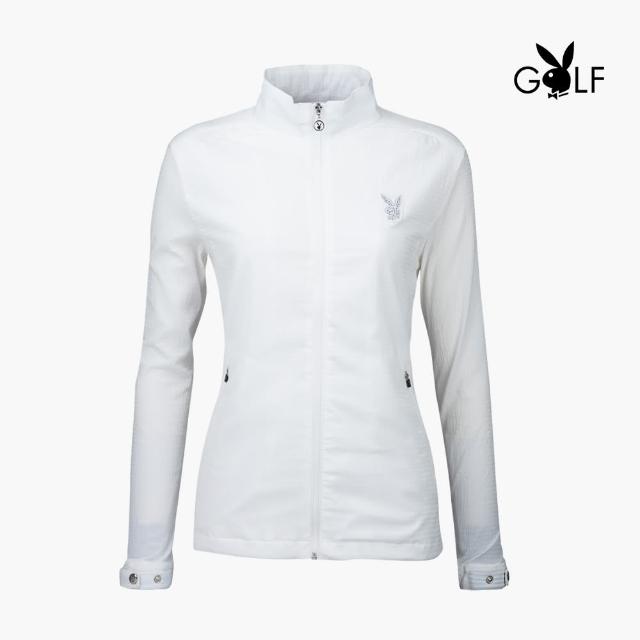 【PLAYBOY GOLF】女款素色泡泡布立領薄外套-白(附收納袋/高爾夫球衫/KC20102-73)