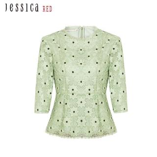 【JESSICA】甜美立體小雛菊繡花鏤空蕾絲上衣224137（綠）