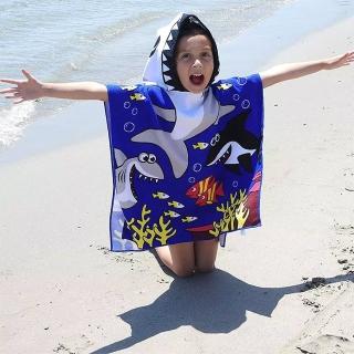【SeasonsBikini】兒童快乾毛巾斗蓬 -藍鯊魚 196(兒童沙灘巾沙灘斗篷)
