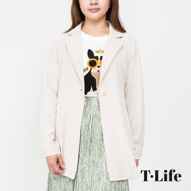 【T.Life】簡約百搭綁繩素色薄西裝外套(2色)