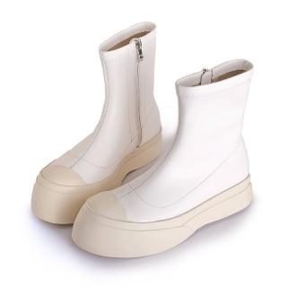 【amai】時尚百搭休閒圓頭厚底短靴 襪靴 厚底靴 短筒靴 粗跟 厚底 英倫風 大尺碼 GB618WT(白色)