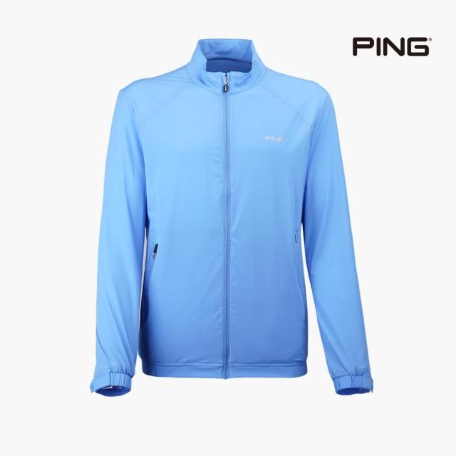 【PING】男款素色剪接防風透氣薄外套-藍(高爾夫球衫/PC19115-56)
