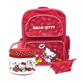 【SANRIO 三麗鷗】Hello Kitty透氣書包-PU輕便圓筒便當袋組(Hello Kitty)