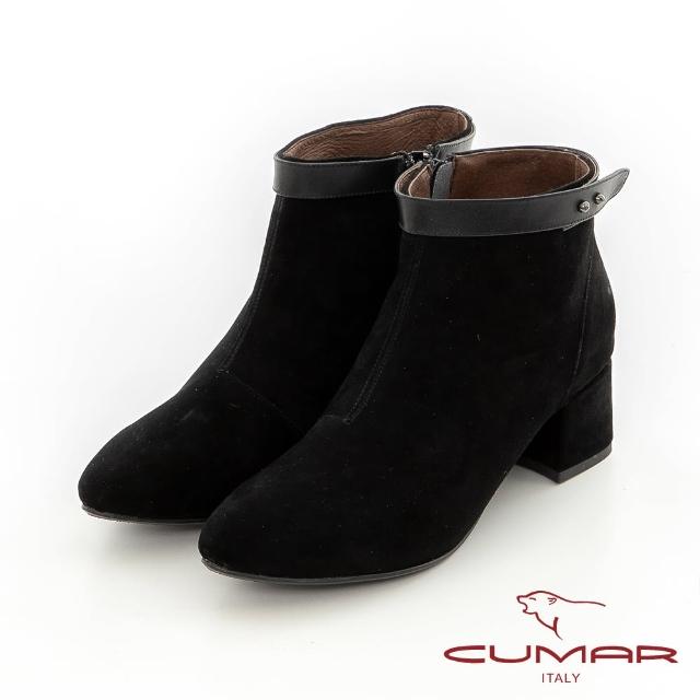 【CUMAR】麂皮粗跟腳環帶短靴(黑色)