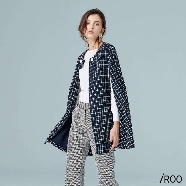 【iROO】經典藍格紋長袖外套