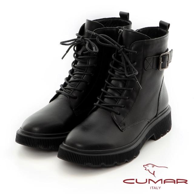 【CUMAR】側邊拉鏈綁帶馬汀靴(黑色)