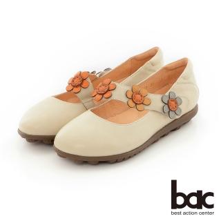 【bac】超軟底花朵不對襯平底鞋(米色)