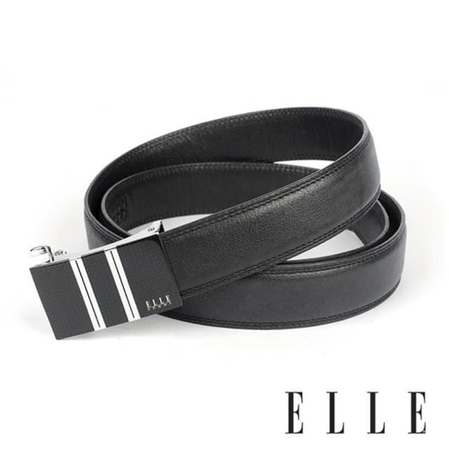 【ELLE HOMME】品牌自動扣皮帶/男士皮帶-雙直條黑底
