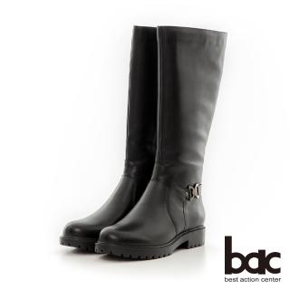 【bac】輕量化皮帶穿環粗跟長靴(黑色)
