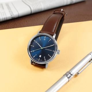 【WENGER 威戈】Urban Classic 簡約復古 日期 防水100米 真皮手錶 藍x銀框x咖啡 40mm(01.1731.123)