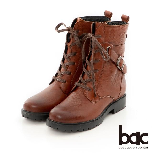 【bac】輕量化皮帶穿環綁帶軍靴(棕色)