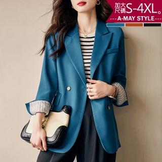 【艾美時尚】現貨 中大尺碼女裝 西服 高級感修身西裝外套。S-4XL(3色)