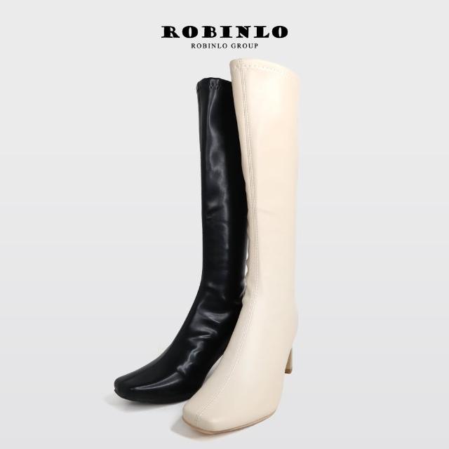 【Robinlo】顯瘦必敗方頭扁跟膝下靴長靴CORRINE(極簡黑/奶油白)