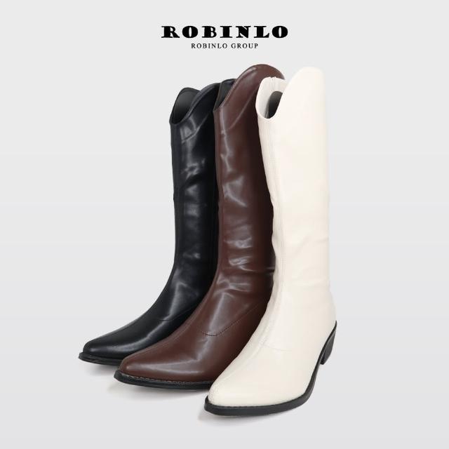 【Robinlo】時髦率性騎士風尖頭膝下靴長靴DONNY(極簡黑/奶油白/摩卡棕)