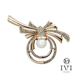 【IVI2002】祝福禮讚緞帶造型珍珠胸針-玫瑰金色