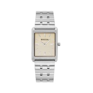 【BREDA】VIRGIL系列 銀框方形錶殼 米白面 銀指針 不鏽鋼錶帶 女錶 手錶 母親節(1740A)