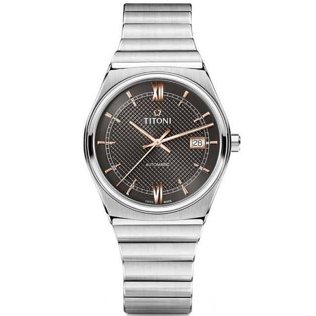【TITONI 梅花錶】動力系列 超薄經典復刻機械腕錶-晶碳灰 / 39.5mm(83751 S-626R)