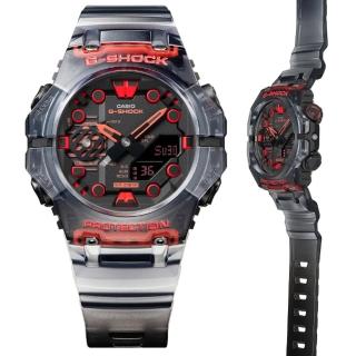 【CASIO 卡西歐】G-SHOCK 全新錶殼智慧藍芽碳纖維核心防護雙顯錶-半透明黑紅(GA-B001G-1A 創新結構)