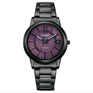 【CITIZEN 星辰】光動能 PAIR 簡約時尚對錶 - 黑x紫/男款-42mm(AW1217-83X)