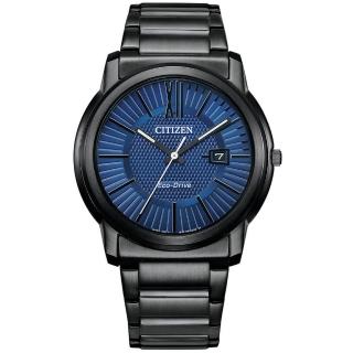 【CITIZEN 星辰】光動能 PAIR 簡約時尚對錶 - 黑x藍/男款42mm(AW1217-83L)