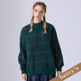 【betty’s 貝蒂思】印花高領長版毛衣(綠色)