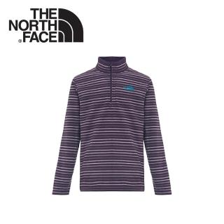 【The North Face】男 刷毛套頭衫《深茄紫條紋》CUN0/保暖/高領/休閒(悠遊山水)