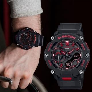 【CASIO 卡西歐】G-SHOCK 火焰紅黑雙顯手錶 畢業禮物(GA-2200BNR-1A)