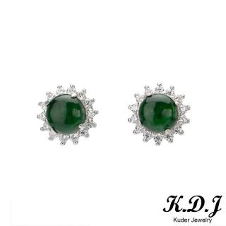 【K.D.J 圓融珠寶】滿綠蛋面翡翠耳針天然A貨