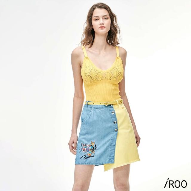 【iROO】配色異材質設計短裙