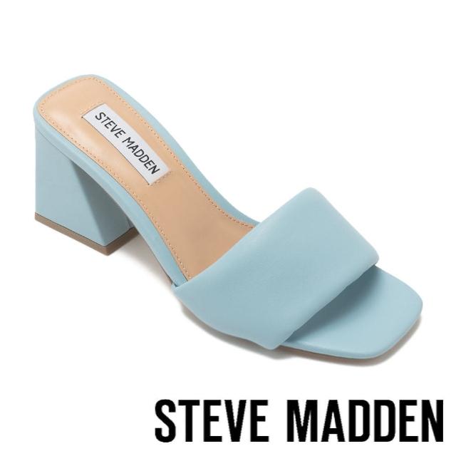【STEVE MADDEN】GLORY BE 素面方頭粗跟涼拖鞋(藍色)