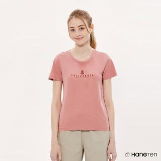 【Hang Ten】女裝-REGULAR FIT BCI純棉加州熊刺繡短袖T恤(粉橘)