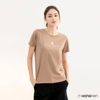 【Hang Ten】女裝-REGULAR FIT BCI純棉加州熊刺繡短袖T恤(卡其)