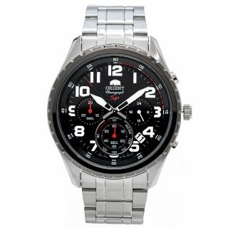 【ORIENT 東方錶】SP系列 急速悍將三眼計時石英不鏽鋼腕錶/銀x黑面(FKV01001B0)