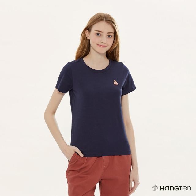 【Hang Ten】女裝-REGULAR FIT BCI純棉加州熊左胸刺繡短袖T恤(深藍)