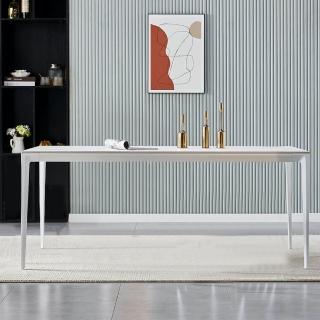 【AT HOME】5.3尺白色岩板鐵藝餐桌/工作桌/洽談桌 現代簡約(克拉克)