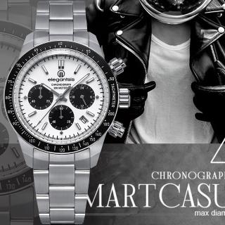 【elegantsis 愛樂時】JT41QS 黑白配 熊貓錶 三眼計時手錶(ELJT41QS-VW02MA)